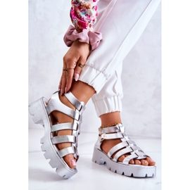 PS1 Leather Sandals With Strips Silver Minorite 2