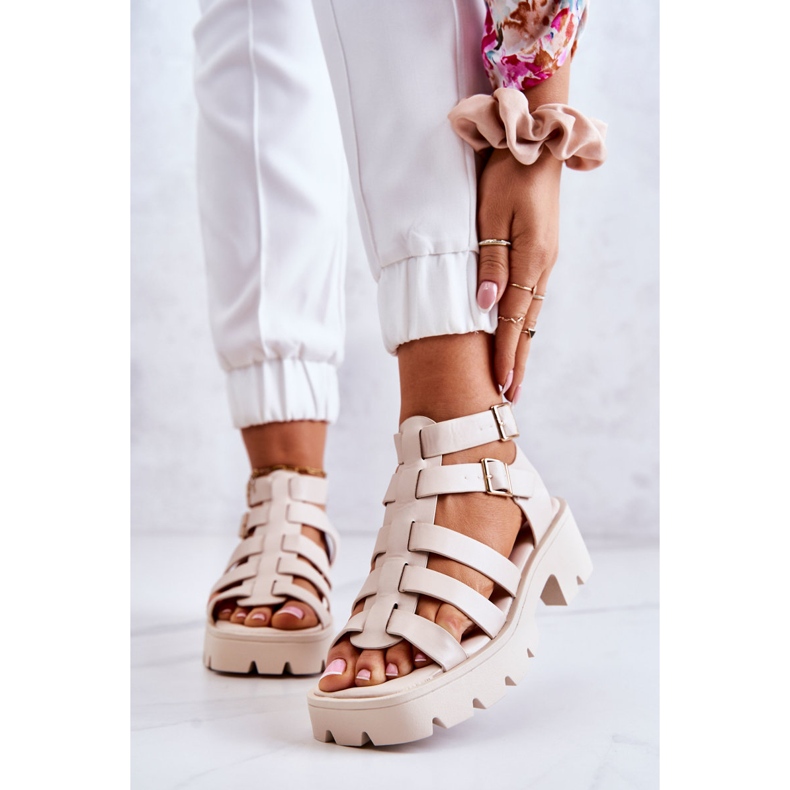 PS1 Leather Sandals With Strips Beige Minorite 1
