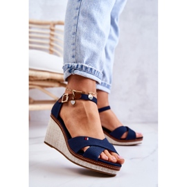 PS1 Women's navy blue Veenus sandals on a wedge heel 2