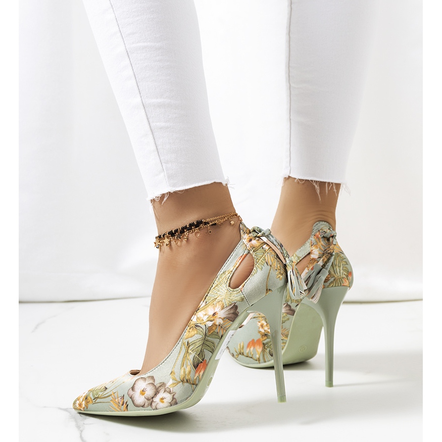 Green 2025 floral heels