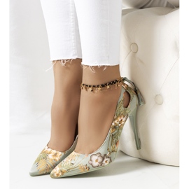 Green high heels with a floral Jalisa pattern multicolored 1