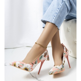 Pink stilettos with a floral Jalisa pattern white multicolored 1