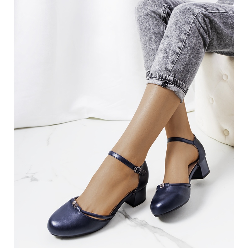 Navy blue pumps on a low post from Lynden 1