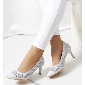 Gray openwork pumps on a Carling heel silver grey 1