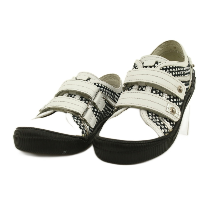Leather Velcro Shoes Bartek 78148-25K Polka Dots white black silver 2