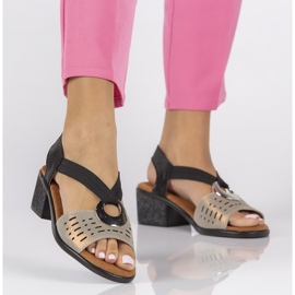 Leather sandals Filippo DS2308 / 22 Bk Go black and gold golden 1