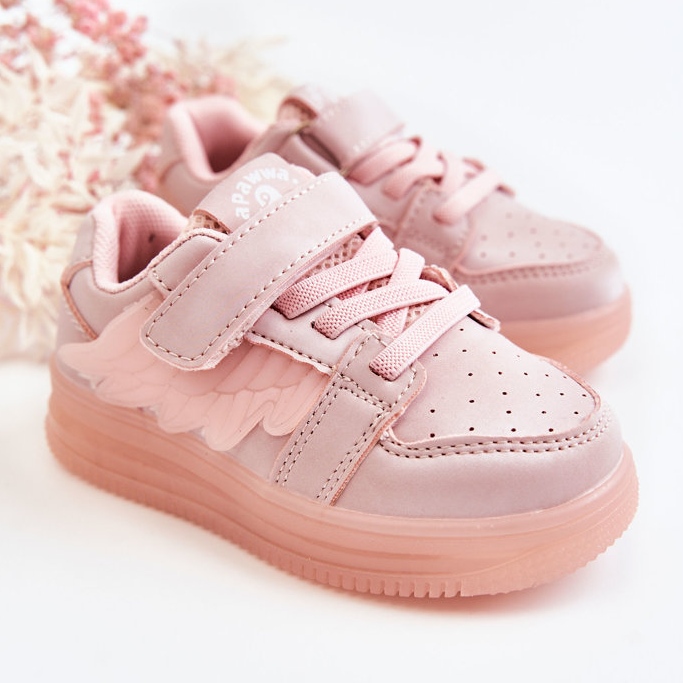 PA1 Children's Leather Sport Shoes With Velcro Pink Angel 1