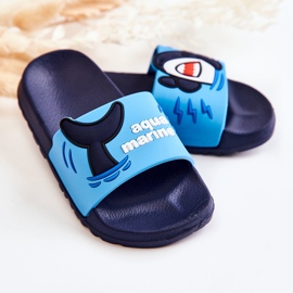 Light Children's Blue and Navy Sharky Slippers navy blue 2