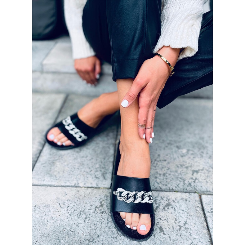 Tilia Black Slippers with chain 2