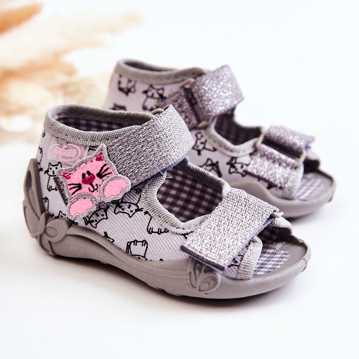 BEFADO S.A. Sandals Slippers Befado Velcro Cats 242P102 Gray 1