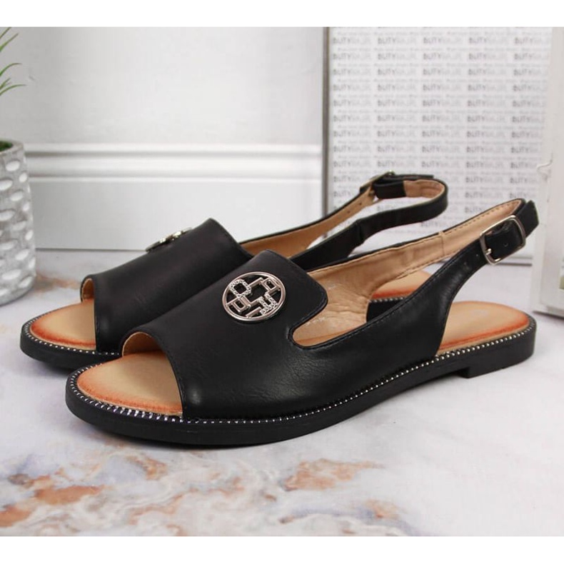 Black Sandals with ornament W Filippo golden 2