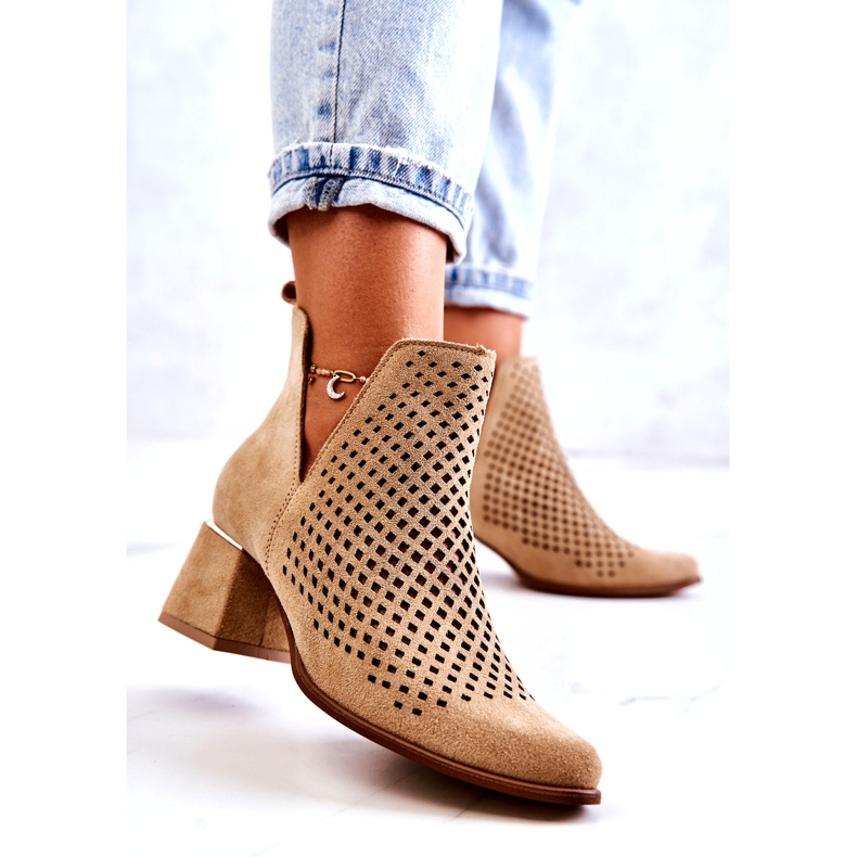 Suede Openwork Boots Lewski Shoes 3165 Beige 3