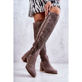 PA2 Suede boots with an openwork pattern in dark beige Hekilea brown 2