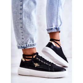 Vinceza Leather Sport Shoes With Black Calerie Decoration golden 4