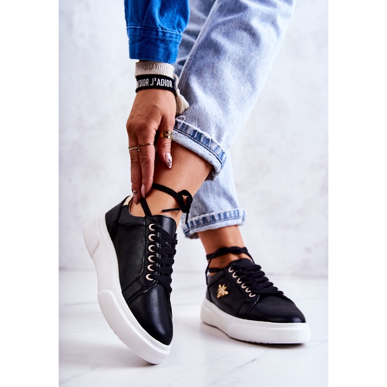 Vinceza Leather Sport Shoes With Black Calerie Decoration golden 2