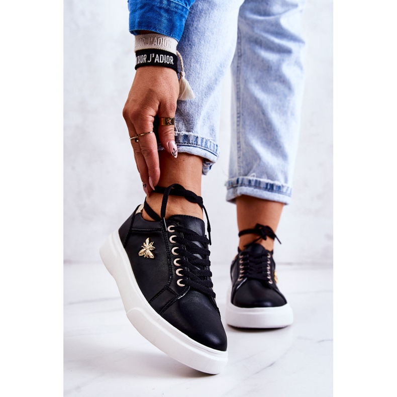Vinceza Leather Sport Shoes With Black Calerie Decoration golden 1