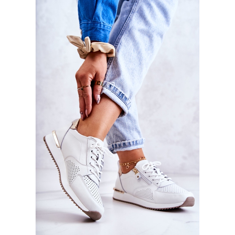 Vinceza Women's Sport Leather Sneakers Shoes White Horessa golden 2