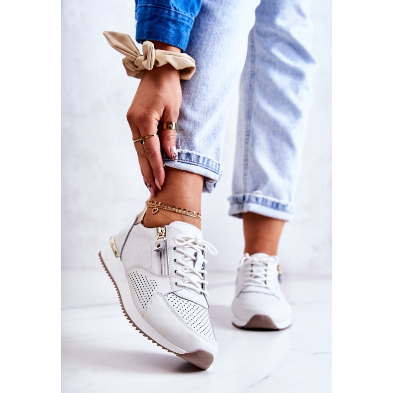 Vinceza Women's Sport Leather Sneakers Shoes White Horessa golden 1