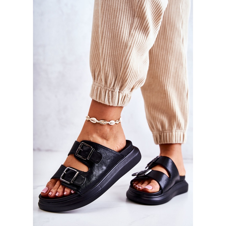 Women's Leather Slippers With Buckle La.Fi Black Nariss 2 Women's Leather Slippers With Buckle La.Fi Black Nariss 2