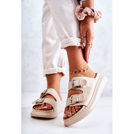 Women's Leather Slippers With Buckle La.Fi Beige Nariss 1 Women's Leather Slippers With Buckle La.Fi Beige Nariss 1