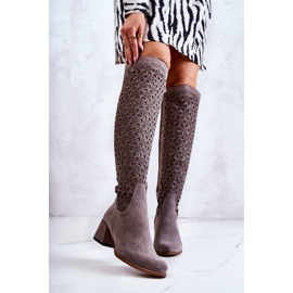 PA2 Suede boots with an openwork pattern in gray Hekilea grey 1