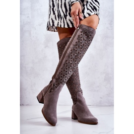 PA2 Suede boots with an openwork pattern in gray Hekilea grey 2