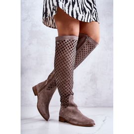 PA2 Dark beige Arinna suede boots with an openwork pattern brown 2