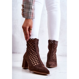 Suede openwork boots on high heels Nicole 2638 Dark brown 1