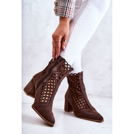 Suede openwork boots on high heels Nicole 2638 Dark brown 2