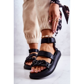Leather Sandals With Chain La.Fi Black Alissia 1
