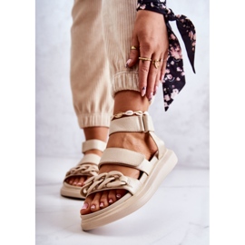 Leather Sandals With Chain La.Fi Beige Alissia 1