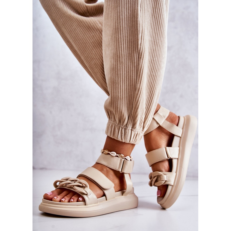 Leather Sandals With Chain La.Fi Beige Alissia 2