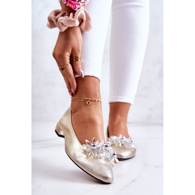 PA2 Leather Ballerinas With Elegant Golden Millany Decoration 1