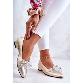 PA2 Leather Ballerinas With Elegant Golden Millany Decoration 2