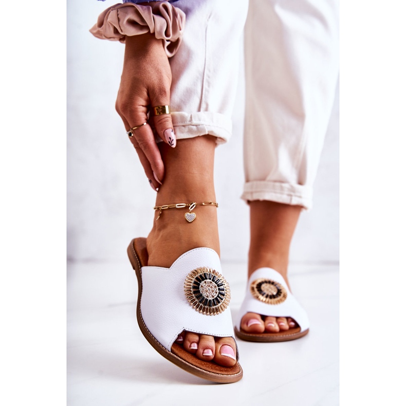 Leather Fashionable Slippers Lewski Shoes 3132 / O White 2