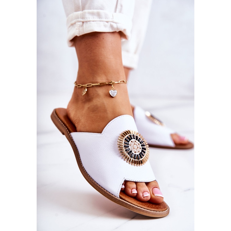 Leather Fashionable Slippers Lewski Shoes 3132 / O White 1