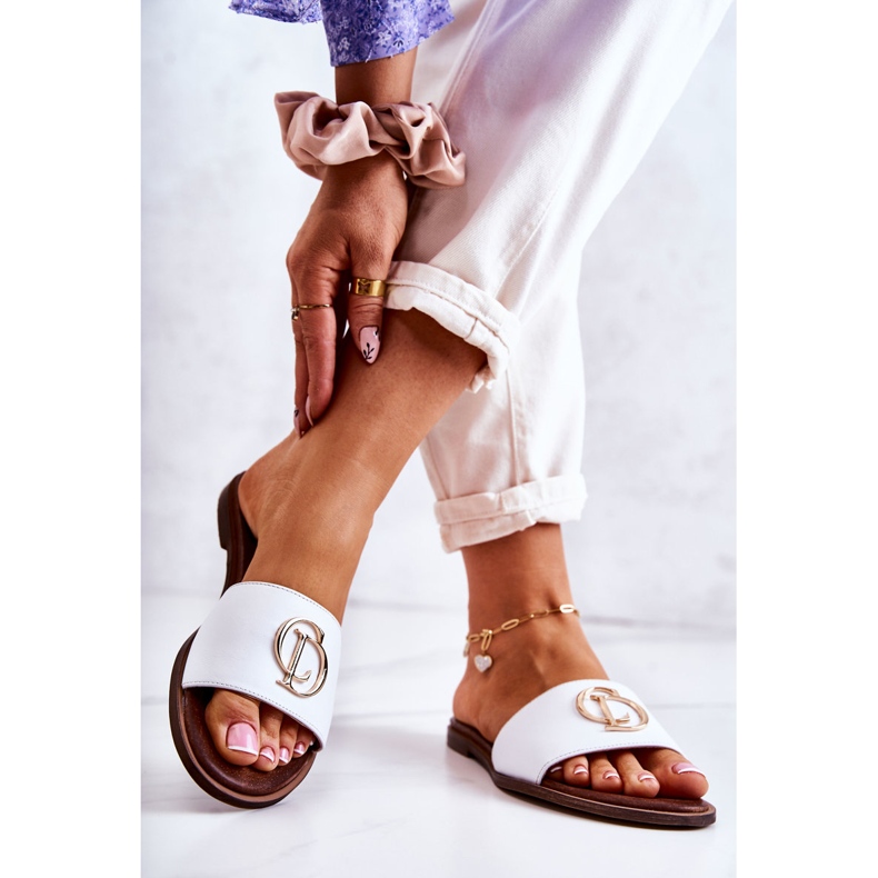 Leather Women's Slippers Nicole 2735 White 2