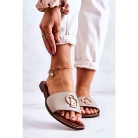 Leather Women's Slippers Nicole 2735 Beige 1
