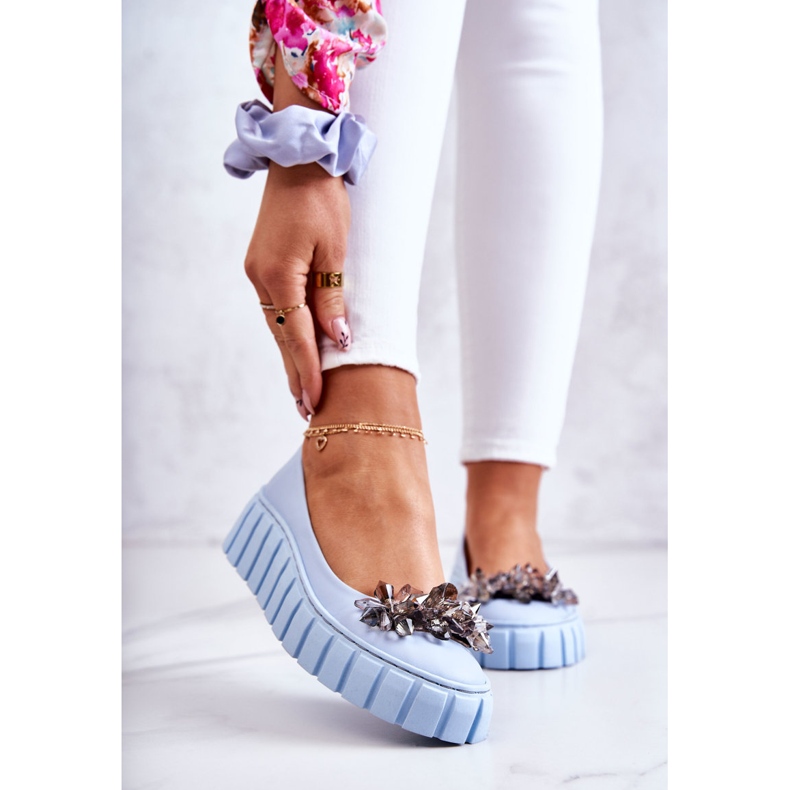 PA2 Leather Ballerinas On A Platform With A Light Blue Ladette Ornament 1