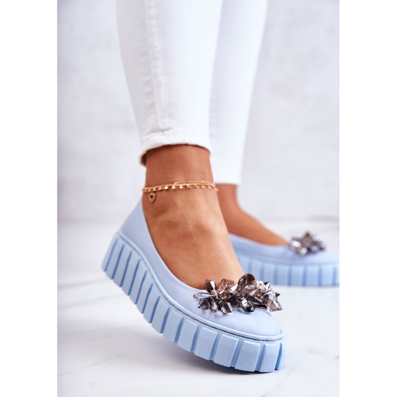 PA2 Leather Ballerinas On A Platform With A Light Blue Ladette Ornament 2