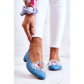 PA2 Leather Ballerinas With Elegant Blue Millany Decoration 1