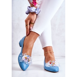 PA2 Leather Ballerinas With Elegant Blue Millany Decoration 2