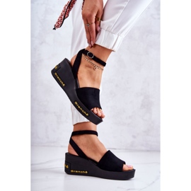 Vinceza Women's Suede Wedge Sandals Black Cortena 2
