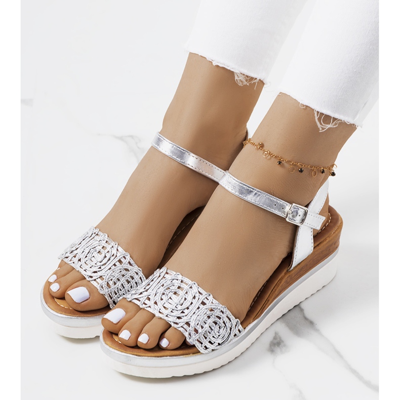 Silver sandals with a decorative Kirk strap 2