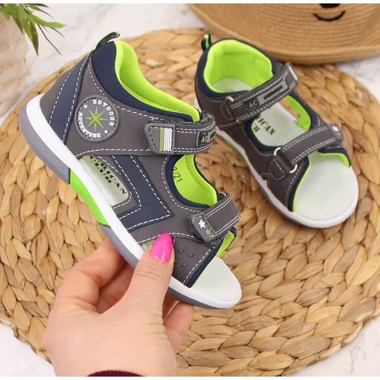 American Club W AM825B gray velcro sandals 1