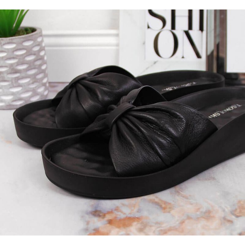 Leather slippers on the wedge T.Sokolski W SCA162A black 2