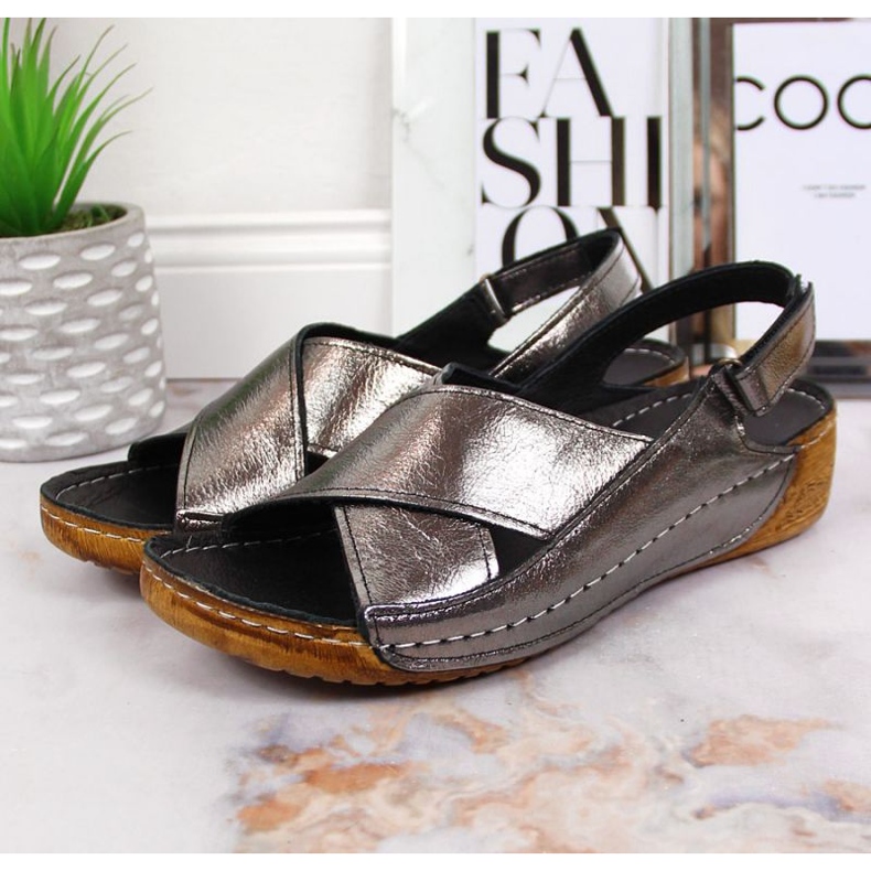 Leather wedge sandals T.Sokolski W SCA164A silver 2