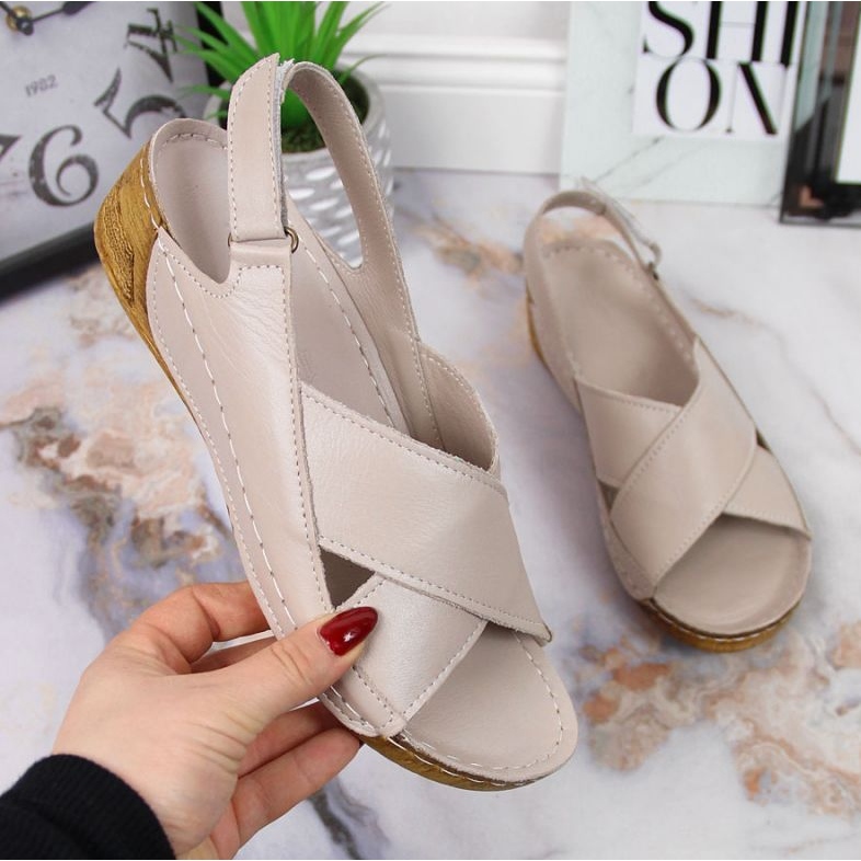Leather wedge sandals T.Sokolski W SCA164B beige 1