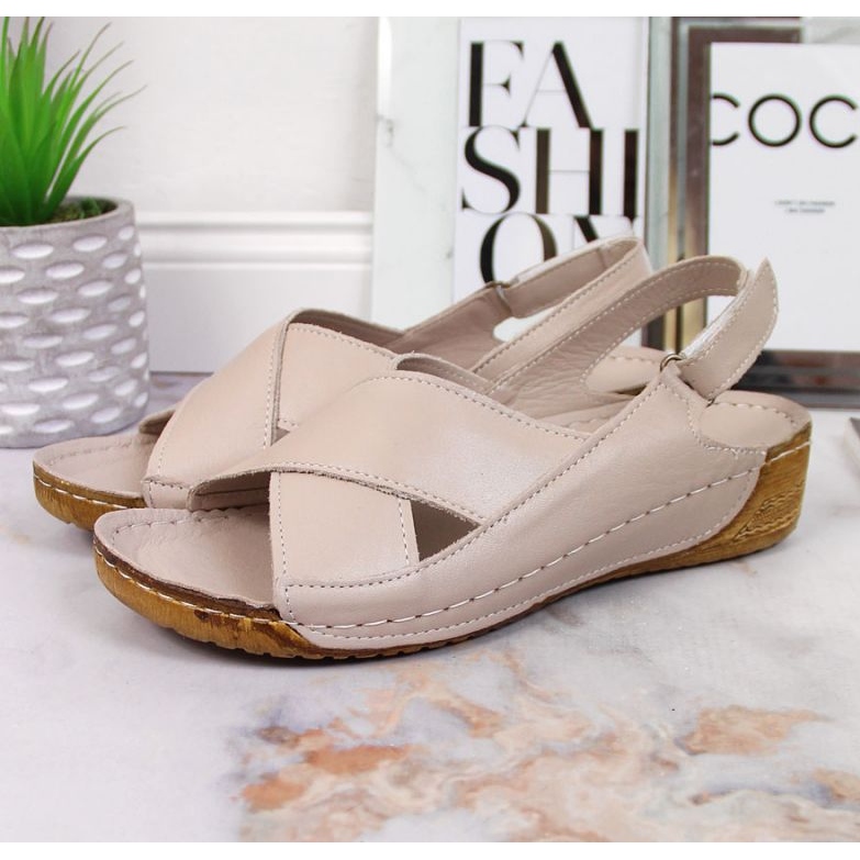 Leather wedge sandals T.Sokolski W SCA164B beige 2