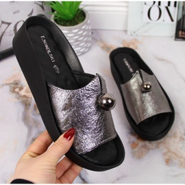 Leather slippers with a decorative ball T. Sokolski W SCA165A silver 1 Leather slippers with a decorative ball T. Sokolski W SCA165A silver 1